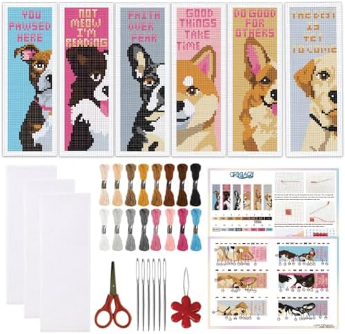 ORIGACH 6 Set Dog Cross Stitch Bookmark Kit for Beginner by ORIGACH