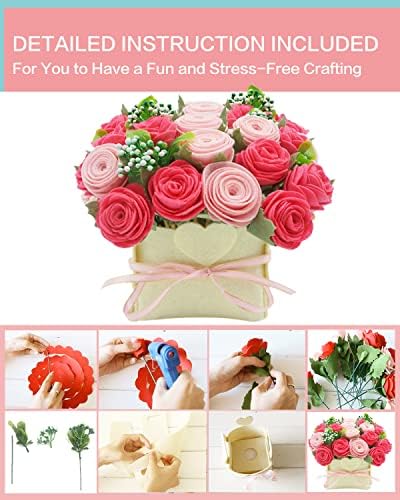 BAZIMA ALICE DIY Felt Flower Kit - Pink Rose Bouquet Kit, Floral Gifts - Arrange Pre-Cut Flowers and Foliage - Image 5