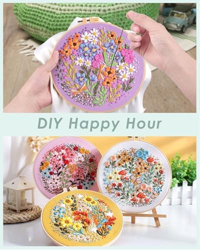 ERKOON 4 Sets Embroidery Kit for Beginners,Hummingbird and Flower Cross Stitch Set for Include Embroidery Cloth Hoops Threads for Craft Lover Hand Stitch (Flower) - Image 5