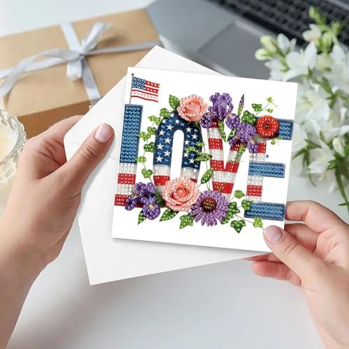 6Pcs Greeting Card DIY Diamond Art Painting Greeting Cards Special Shaped Holiday Blessing Folding Card Kit with Envelopes Arts Crafts for Birthday Festival-LOVE - Image 3