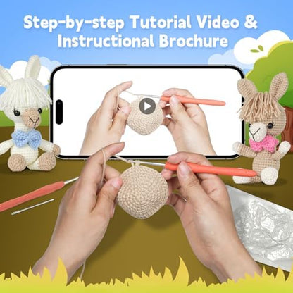 MOREJMTT Crochet kit for Beginners，Knitting kit，Equipped with Step-by-Step Video tutorials, Adult Junior Crochet Kits,Crochet Animals kit(2pack Alpaca) - Image 3
