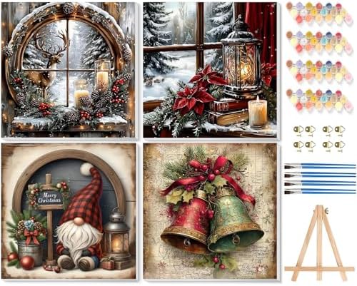 VIGEGU 4 Pack Christmas Paint by Numbers Kit for Adults with Framed by VIGEGU