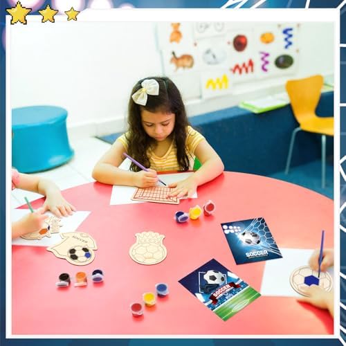 Chunful 24 Sets Soccer Party Favors Wooden Painting Crafts Kits - Image 5