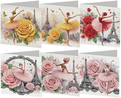 C'eitura 6Pcs Ballet Girl Diamond Art Greeting Card Kit – DIY Rhinestone Painting Postcard Set for Holiday Christmas New Year Party Favors, Creative Craft Gift for Dance Lovers by C%27eitura