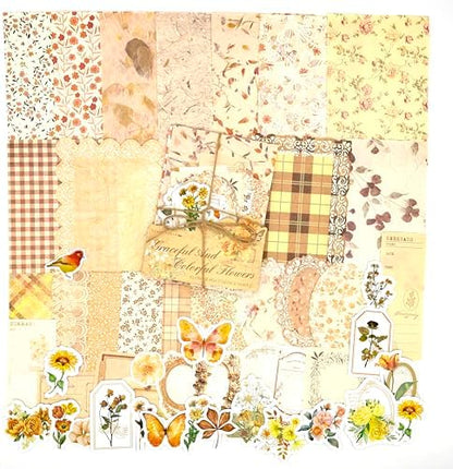 OKUPAN Vintage Floral Scrapbook Paper & Journaling Stickers (100pcs) Assorted Set (Yellow) - Scrapbook Supplies for Bullet Journaling, Retro Crafts, Planner, Mixed Media, Card Making by DecorateYourWorld