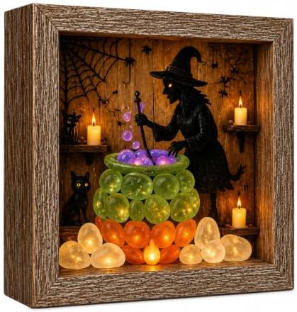 DIY Halloween Shadow Box Night Light Kit, 8.5 Inch Wooden Frame LED Craft Set with Luminous Stones & Acrylic Panels, Create Your Own Spooky Ghost & Pumpkin Scene, Fall Autumn Tabletop Home Decor by Unknown