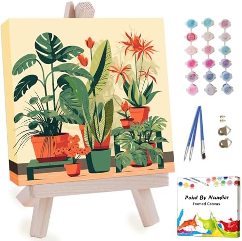 Artunion Framed Paint by Numbers Kit for Adults Beginners & Kids Ages 8-12,Green Plant Paint by Number with Frame,Plant Paint by Numbers Kit on Canvas 10 * 10 Inch Without Easel by ArtunionDriect