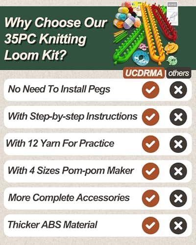 UCDRMA Knitting Loom Kit 35PC Scarf Loom Knitting Kit for Beginners, Quick Loom Knitting for Beginners Adult Contain Instructions, Pom Pom Maker and Yarn for Crochet Blanket Kit - Image 3