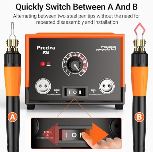 Preciva 935 Dual Handle Wood Burning Kit - Professional Pyrography Tool with 20 Wire Nibs & Pen Holder | Adjustable Temp 482~1382℉ | for Wood Burning, Leather Craft, Art Designs - Image 3