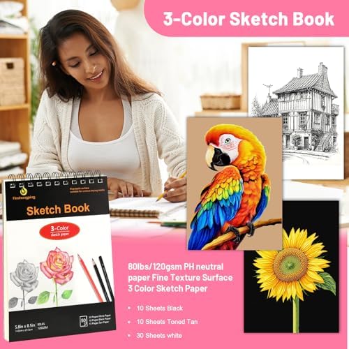 78pcs Drawing Kit Sketching Set Art Supplies with 3-Color Sketchbook Colorful Portable Case Colored Graphite Charcoal Watercolor Mettallic Pencil sketch draw gift set for Artist Adult Beginner - Image 5