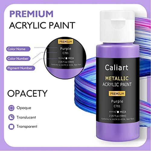 Caliart 24 Colors Metallic Acrylic Paint Set with 12 Brushes - Image 3