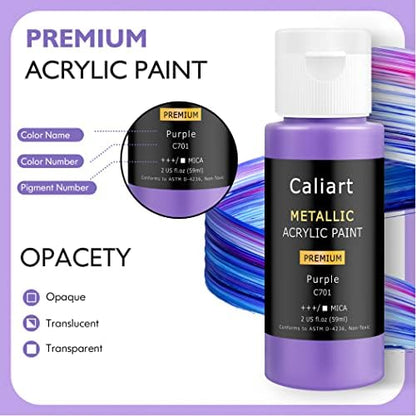 Caliart 24 Colors Metallic Acrylic Paint Set with 12 Brushes - Image 3