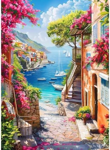 HITIRECOVI Seascape Town Paint by Number Adult,Canvas Paint by Numbers for Adults Seaside Landscape,DIY Acrylic Oil Paint by Number for Adults for Home Decor Gift 16x20 Inch by Unknown