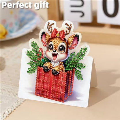 jinglinhh 6pcs Diamond Art Painting Christmas Reindeer Greeting Cards with Envelopes, DIY Card Making Kits for Adults, Diamond Art Postcards Christmas Cards Craft Gifts - Image 4
