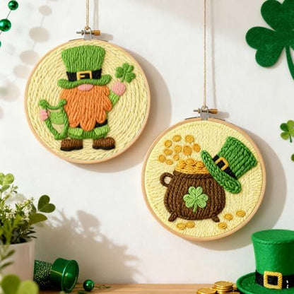INFUNLY 2 Set St. Patrick's Punch Needle Embroidery Kits for Beginner Adult Gnome DIY Punch Needle Starter Kit for Wall Hanging Clover Needles Stitching Kit with Instruction for Crafts Gift Home Decor - Image 5