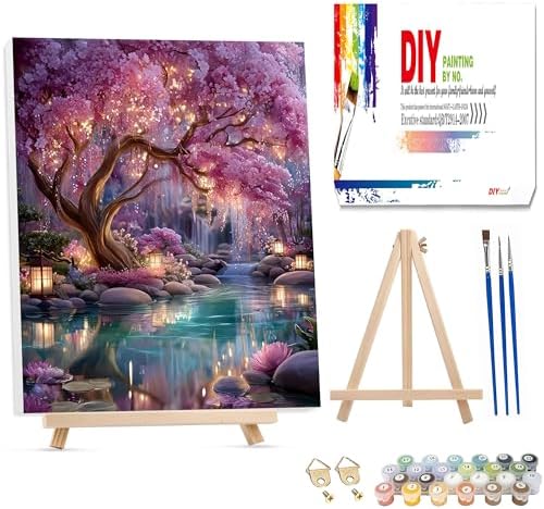 Tree of Life Paint by Number Adult with Frame Wooden Easel,Adult Paint by Numbers Tree of Life,Paint by Numbers Kit for Adults,DIY Acrylic Paint by Numbers for Adults Home Wall Decor 12x16inch by Ycydilirab