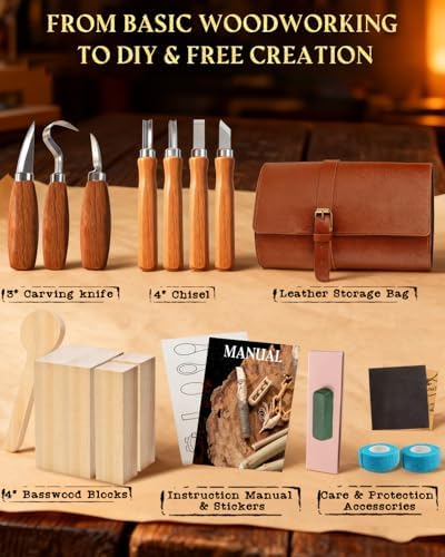 Wood Carving Kit Whittling Kit: Wood Carving Knife Tools with Leather Case - Image 2