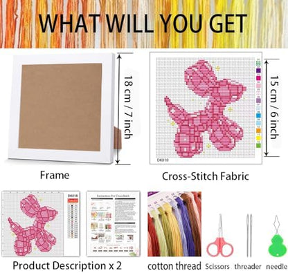 Tiwabb Pink Dog Stamped Cross Stitch Kits for Adults Beginners with Frame - Image 3