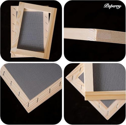 Hand Papermaking Paper Making Screen Kit with Pine Wood Mould and Deckle Set, Couching Cloth, Sponge, Dried Flower Petals & Instructions for DIY Handmade Paper (A5 + A6) - Image 3