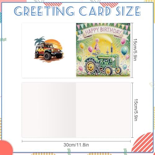 jinglinhh 6pcs Diamond Art Painting Happy Birthday Tractor Truck Excavator Cake Dog Puppy Greeting Cards with Envelopes, DIY Card Making Kits for Adults, Diamond Art Postcards Christmas Cards Craft Gifts - Image 2