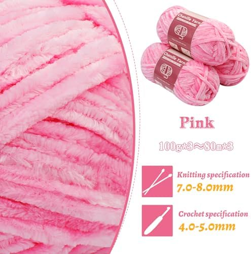 LUNARM Chenille Yarn 3 Pack 3.5oz Chunky Blanket Velvet Yarn 263 Yard - Image 3