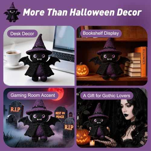 Morcolplus Bat Crochet Kit for Adults, Intermediate Gothic Amigurumi Crochet Kit with Step-by-Step Video Tutorials and All Materials Included, Gothic Room Decor Gift - Image 4