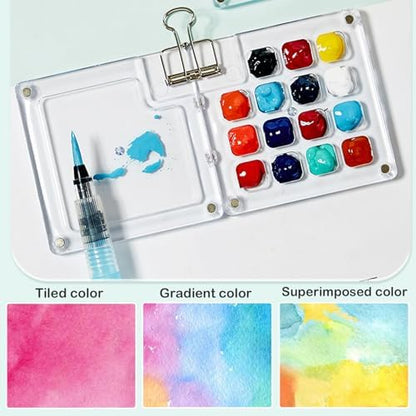 Portable Mini Watercolor Paint Set - All-in-One Travel Kit with Paints, Brushes, Palette, Bag, and Water Container - Perfect for Artists and Beginners-15 Grids - Image 7