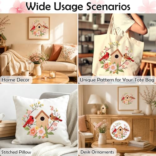 Louise Maelys Cardinal Birdhouse Flowers Embroidery Kit for Beginners - Image 6