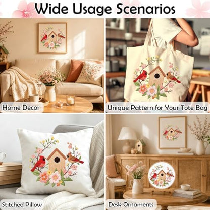Louise Maelys Cardinal Birdhouse Flowers Embroidery Kit for Beginners - Image 6