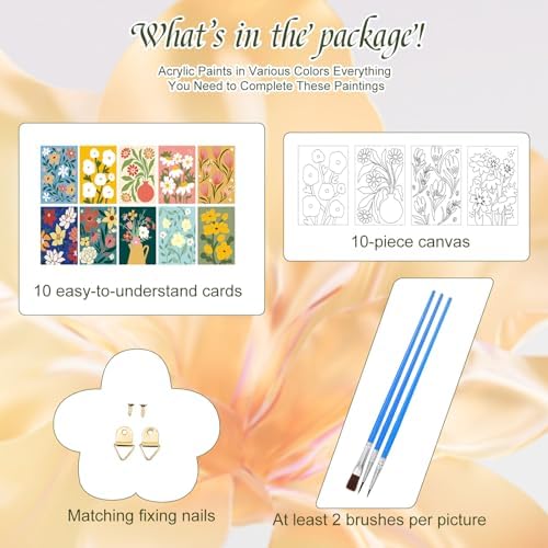 Gueevin 10 Pack Paint by Numbers Kit for Adults Flowers Paint by Number DIY Acrylic Painting Canvas Without Frame, Brushes Simple Oil Painting for Home Wall Decor Gifts 12 x 16 Inch(Flower Style) - Image 4