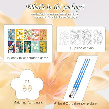 Gueevin 10 Pack Paint by Numbers Kit for Adults Flowers Paint by Number DIY Acrylic Painting Canvas Without Frame, Brushes Simple Oil Painting for Home Wall Decor Gifts 12 x 16 Inch(Flower Style) - Image 4