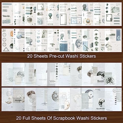 Dizdkizd Celestial Themed Washi Stickers for Journaling, Vintage Ephemera Sticker Book with 180pcs Planet Stickers and 20 Astronomy Scrapbook Papers for Junk Journals Paper Crafting - Image 2