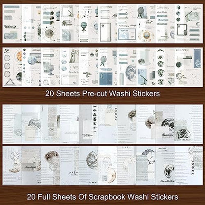 Dizdkizd Celestial Themed Washi Stickers for Journaling, Vintage Ephemera Sticker Book with 180pcs Planet Stickers and 20 Astronomy Scrapbook Papers for Junk Journals Paper Crafting - Image 2