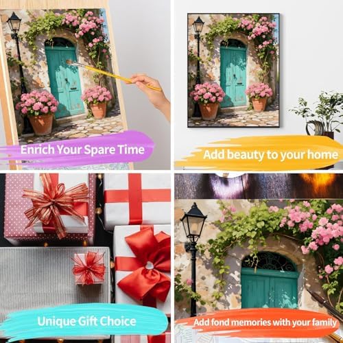 pchmcu DIY Streetscape Paint by Numbers Kits for Adults,Flower Door Scenery Paint by Number for Adults Beginner,Paint by Numbers Kits on Canvas Without Frame for Home Wall Decor 16x20inch - Image 7