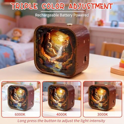 3D Wooden Puzzle Night Light DIY LED Art Lamp Kit for Adults Desk Decor Relaxing Craft Model Table Ornament and Birthday Gift (Sunset Valley) - Image 2