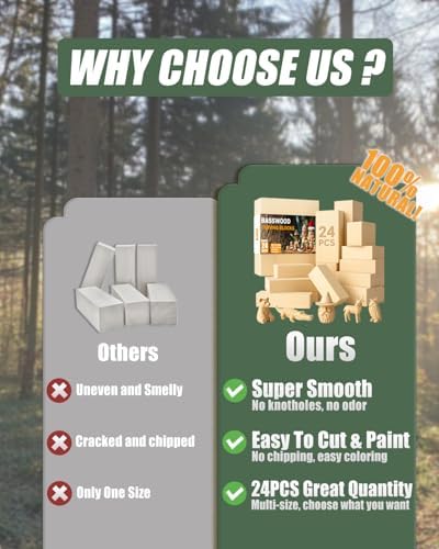 Basswood Carving Blocks 24 PCS: Whittling Wood Blanks in 3 Different Sizes - Image 6