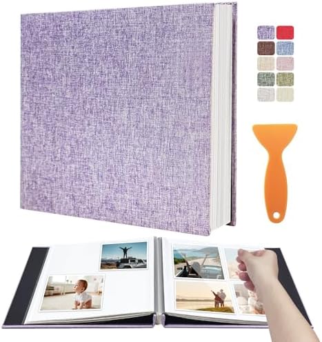 Large Photo Album Scrapbook, Holds 4x6, 8x10 Pictures, Self-Adhesive Pages for Baby, Wedding, Travel & Family Memories, Includes Metallic Pen & Scraper, DIY Memory Book for Gifts 13"x12.8" 60 Pages by HoneyTolly
