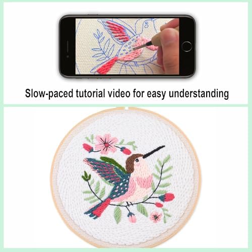 Myfelicity Punch Needle Embroidery Kit, Beginner Craft Set with Animal Pattern Design, 7.9 Inch Hoop (Hummingbird) - Image 2