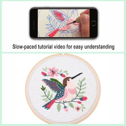 Myfelicity Punch Needle Embroidery Kit, Beginner Craft Set with Animal Pattern Design, 7.9 Inch Hoop (Hummingbird) - Image 2