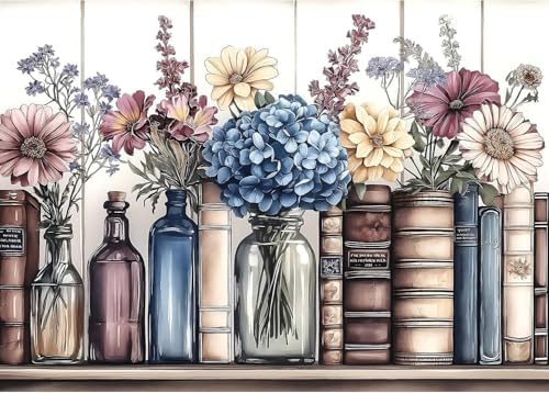 Stamping Cross Stitch Kit Books Flowers, Counting Cross Stitch Kit for Adult Beginners, with Glass Bottles Full Line DIY Cross Stitch Stitching Kit for Home Decor Cross Stitch Patterns 15.7x11.8inches by Unknown