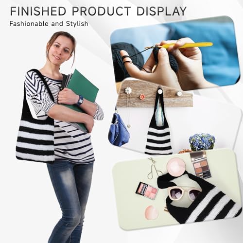 Katech Crochet Kit for Beginners w/Striped Tote Bag 3-1 Crochet Book Black - Image 2