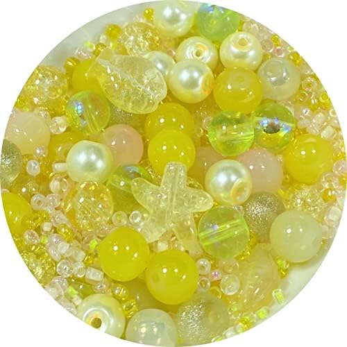 Assorted Glass Resin Beads Multi Size Colors Smooth Cracked Gravel Millet Spacer Beads for Bracelets Necklace Earring DIY Jewelry Making Craft(Glazed Yellow Series) by ChooseBeadsChooseHonkoolly