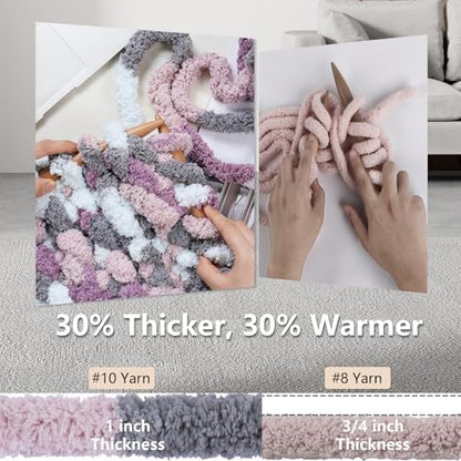 Cozyful Chunky Yarn for Hand Knitting - #10 Chunky Chenille Blanket Yarn, Jumbo Big Thick Chunky Yarns for Crocheting, Tie Dye Bulky Knit Yarns, 8 Skein (20 yds 8 oz Each Skein), Purple & Grey & Sky - Image 3