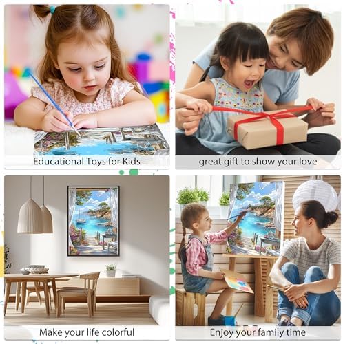 EOBROMD Framed Paint by Numbers Kits for Adults Seaview, DIY Landscape Acrylic Paint by Number on Stretched Canvas, Painting Kits Adults Oil Paint by Numbers for Home Decor 12x16inch - Image 5