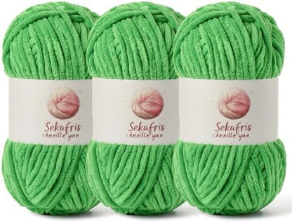 Chenille Yarn for Crocheting Size 5 Bulky Yarn 3 Christmas Green by Sekafris