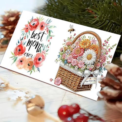 Diamond Art Painting Cards, 6 Pack Gem Art Greeting Cards with Envelopes, 5D Diamond Dots Kits Birthday Cards Making Kits for Adults Family Friends Birthday Gifts 6pcs(Mother's Day Happy Bouquet) - Image 5