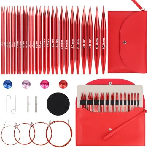 Aeelike 13 Pairs Interchangeable Knitting Needles Set 3-10.0mm, Cherry Red by Aeelikescrochetworld