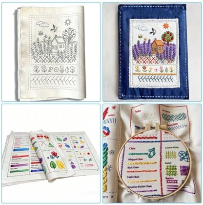 Embroidery Stitch Book Kit for Beginners, All-in-One Hand Embroidery Learning & Practice Book with Fabric Pages,100+ Patterns,Fabric & Tools,Beginner to Advanced DIY Stitching Set with English Guide - Image 5