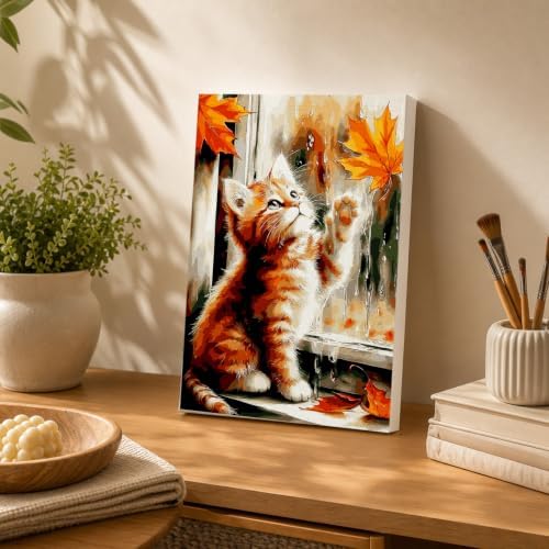 Spandrel Framed Paint by Numbers Cat Kit for Adult, Autumn Adult Paint by Number Kits on Canvas, DIY Acrylic Oil Easy Halloween Painting by Numbers Fall for Home Wall Decor, 8x12in - Image 4