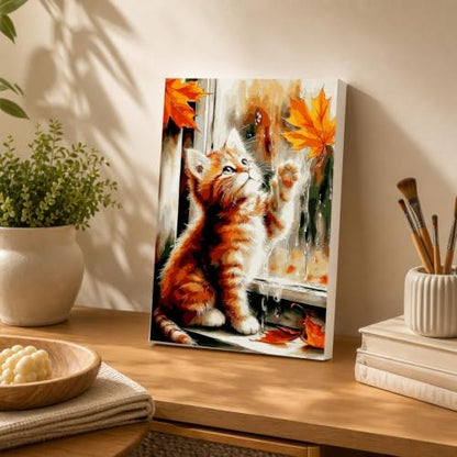 Spandrel Framed Paint by Numbers Cat Kit for Adult, Autumn Adult Paint by Number Kits on Canvas, DIY Acrylic Oil Easy Halloween Painting by Numbers Fall for Home Wall Decor, 8x12in - Image 4